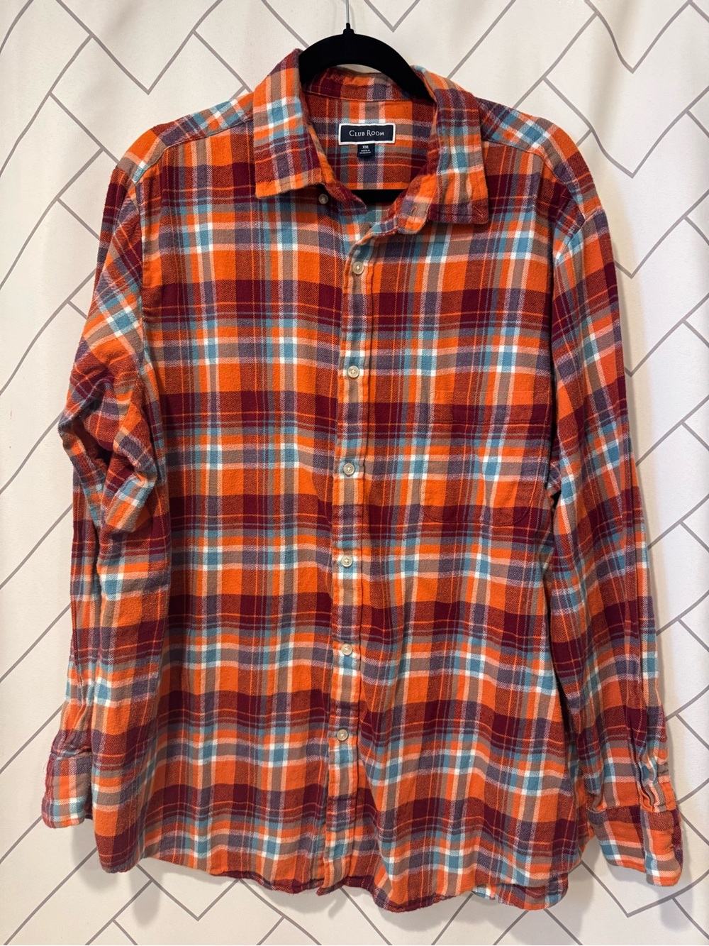 Club Room Orange, Burgundy & Light Blue Plaid Button-Down Shirt